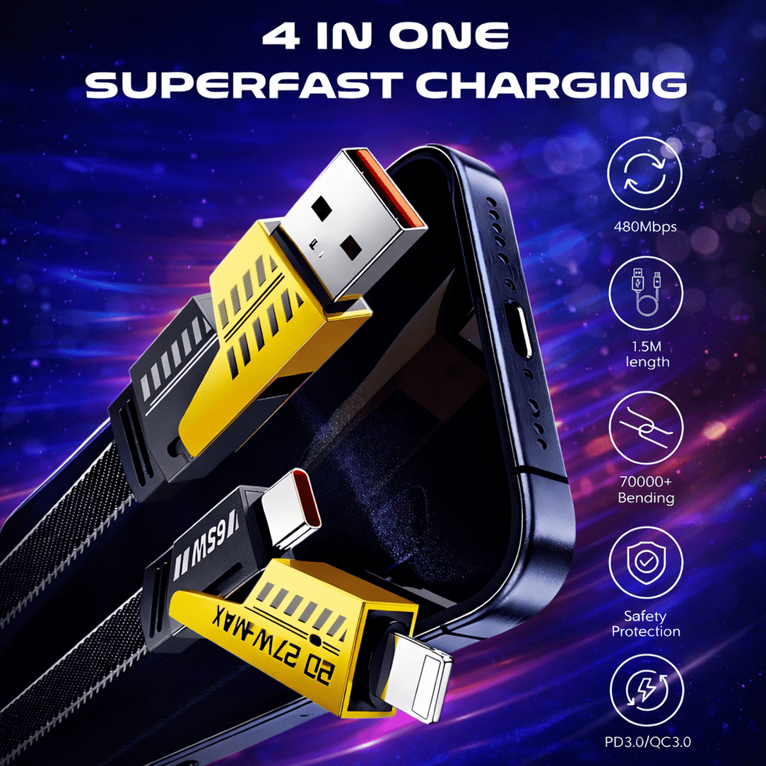 4-in-1 65W Fast Charging Cable for iPhone & Android - Image 2
